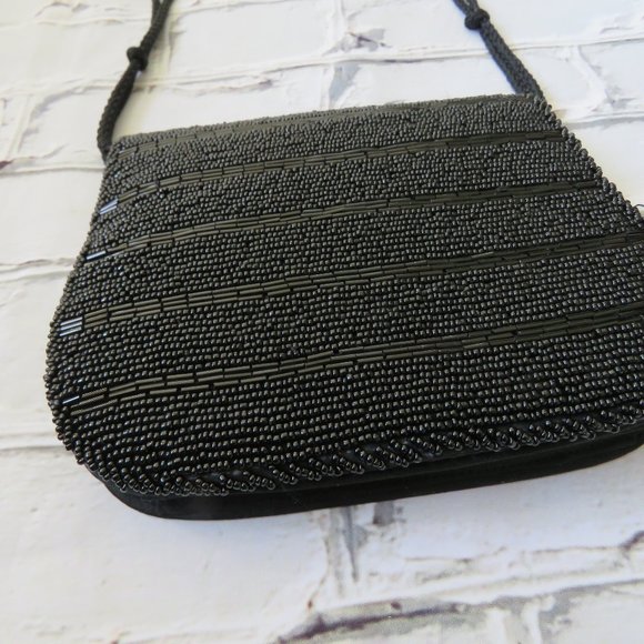 Vintage 1990s Black Beaded Small Purse With Long Handle - Picture 5 of 5